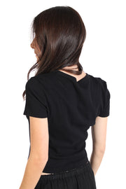 Brenny Black Cotton Ribbed T-Shirt