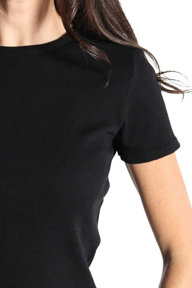 Brenny Black Cotton Ribbed T-Shirt