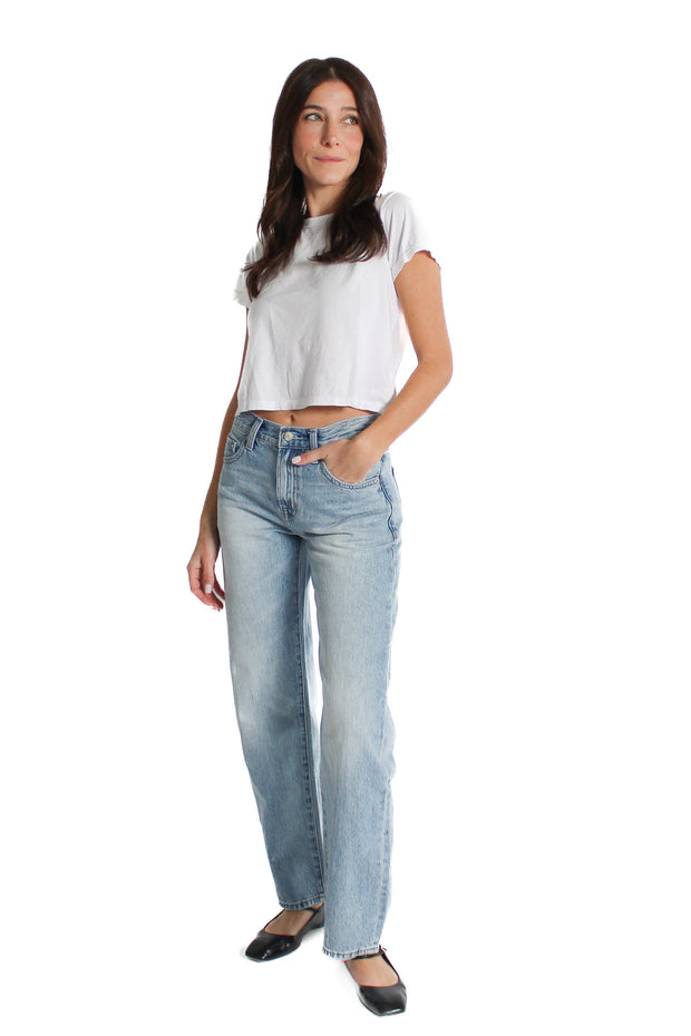 Lexi Mid Rise Bowed Straight Jean