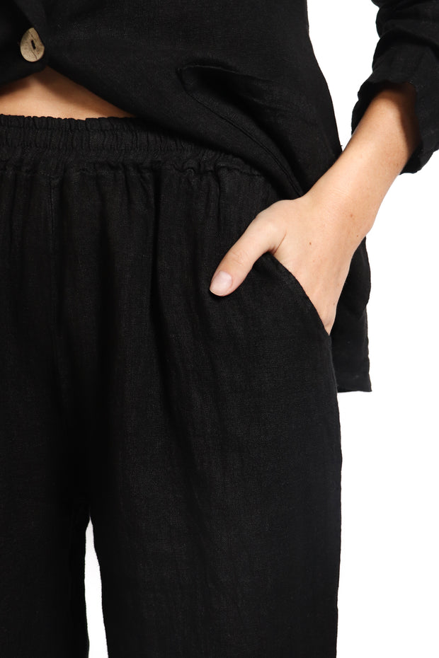 Black Linen Side Slit Pants
