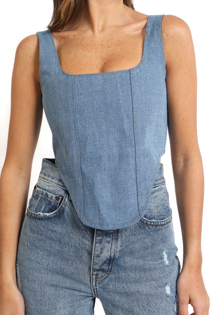 CORSET TOP WITH BELT - Blue