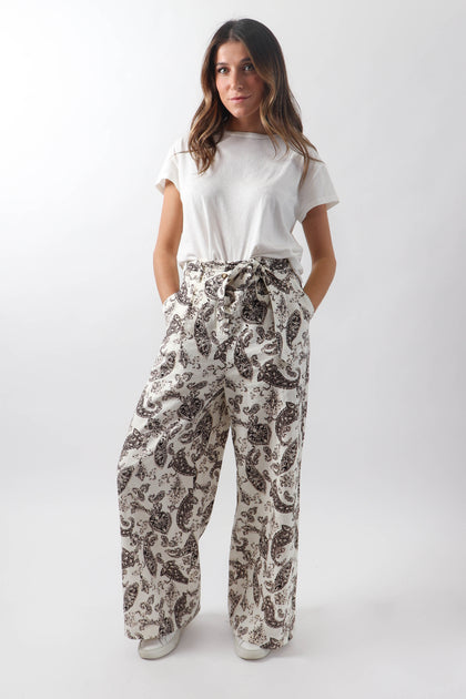 Paisley-Print Crepe Wide-Leg Pant