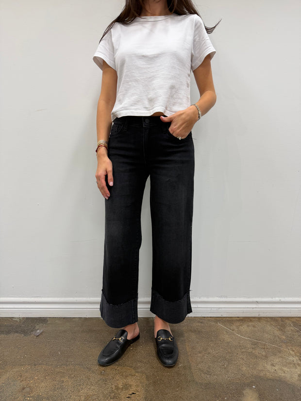 Scissor Cut Cuffed Washed Black Jean