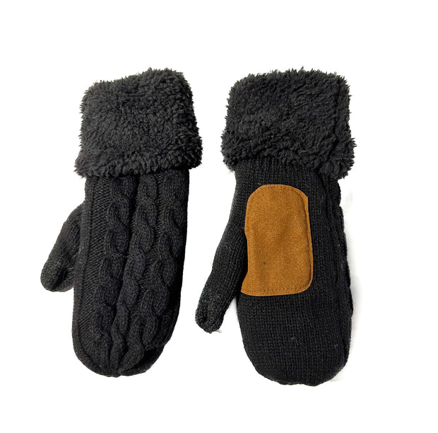 Black Patch Cable Knit Mittens