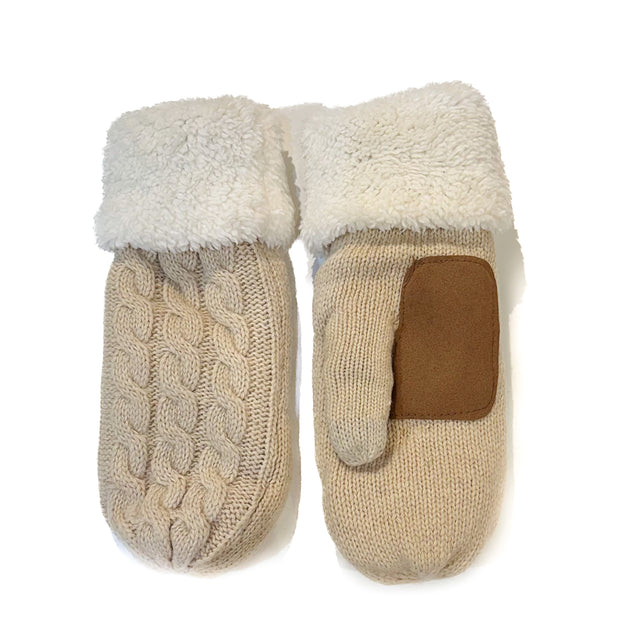 Oat Patch Cable Knit Mittens