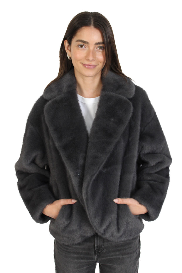 Carolyn Slate Faux Fur Jacket