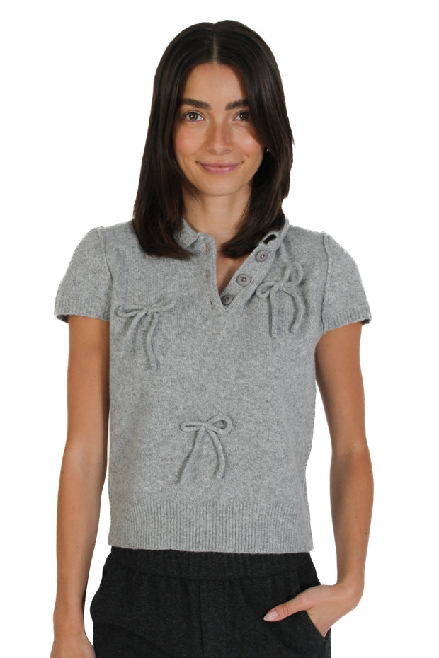 Grey Bow Polo Sweater