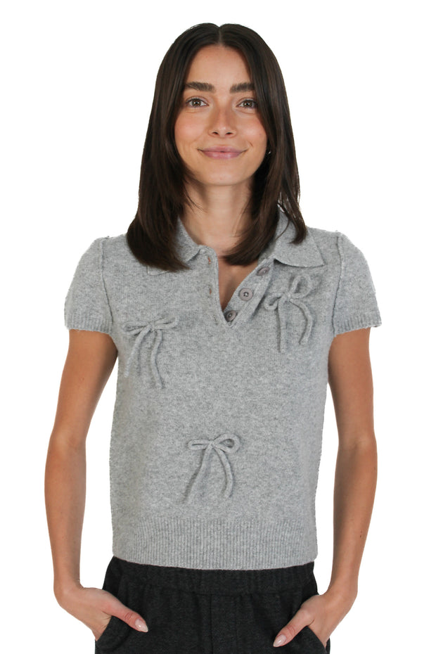 Grey Bow Polo Sweater