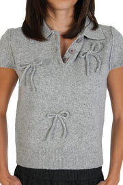 Grey Bow Polo Sweater