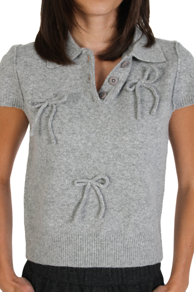 Grey Bow Polo Sweater