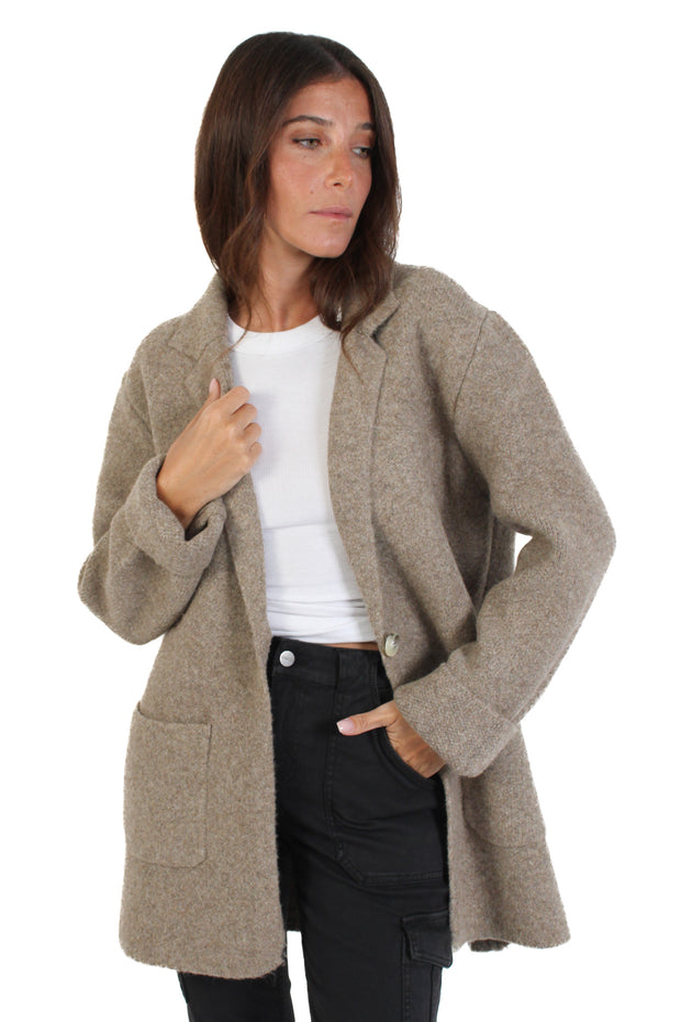 Genie Driftwood Boyfriend Knit Blazer