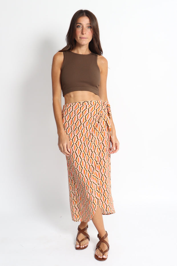 Orange Alisha Geo Print Drepe Skirt