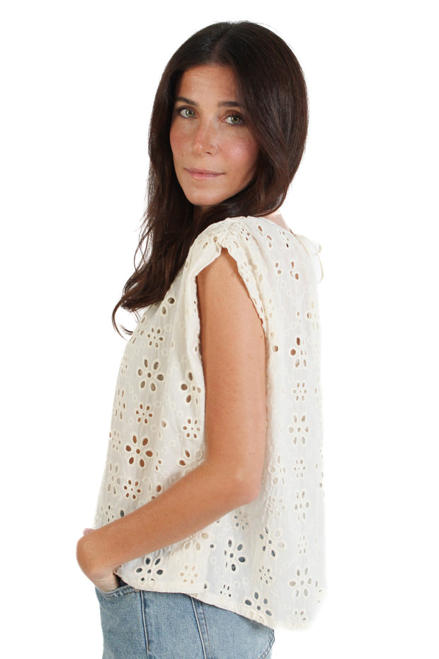 Embroidered Eyelet Sleeveless Top