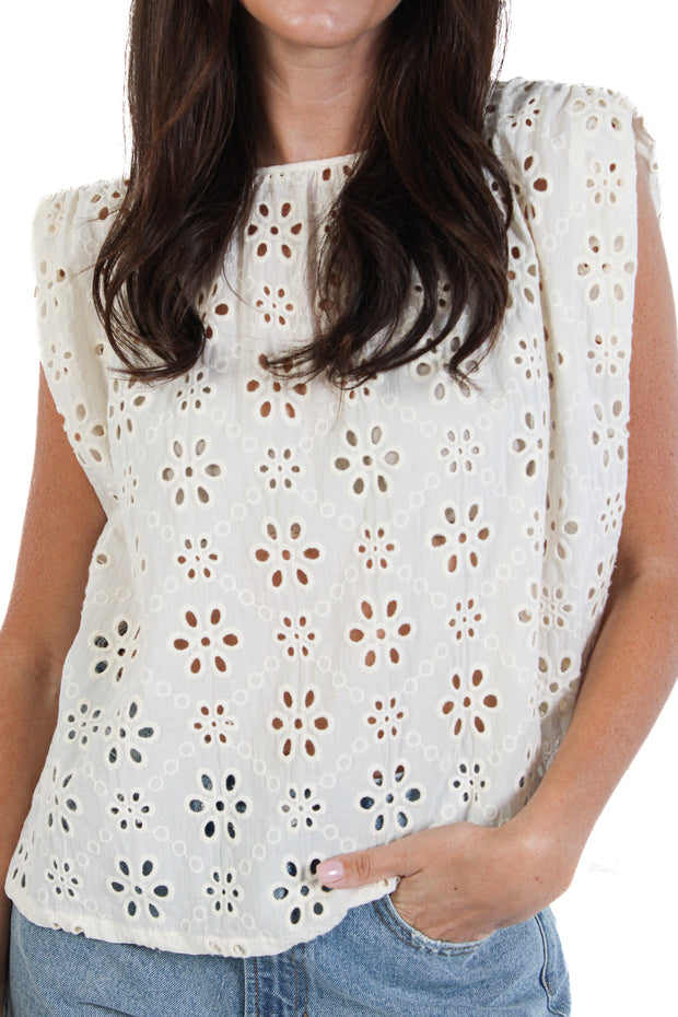 Embroidered Eyelet Sleeveless Top