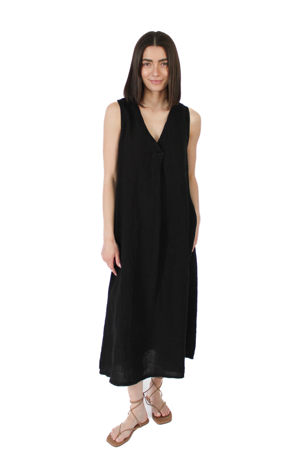 Black Pleat Linen Dress