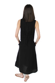 Black Pleat Linen Dress
