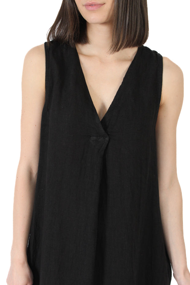 Black Pleat Linen Dress