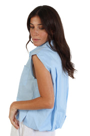 Blue Cut Edge Sleeveless Shirt