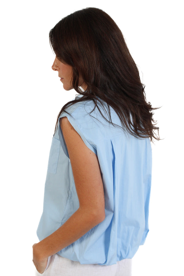 Blue Cut Edge Sleeveless Shirt