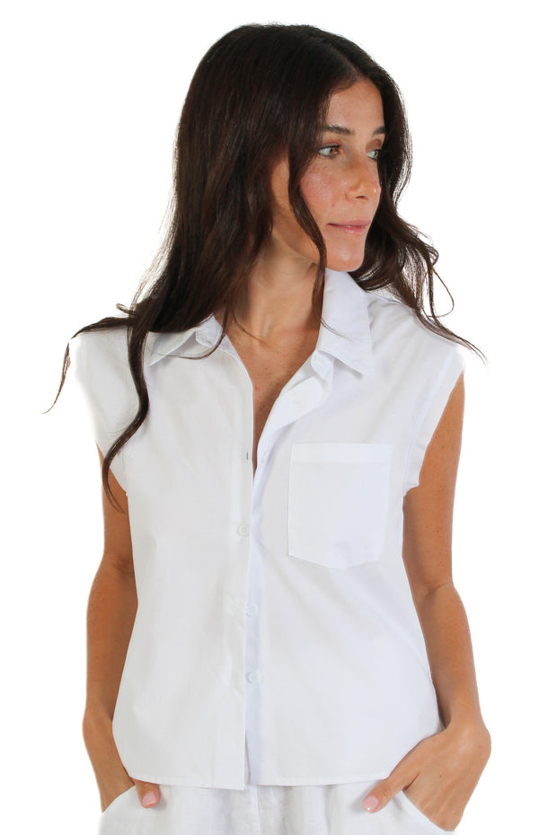 White Cut Edge Sleeveless Shirt