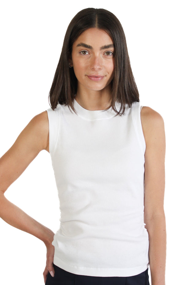 White Ribbed Ruched Tank