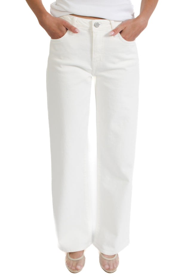 Off White Slim Wide Leg Jeans