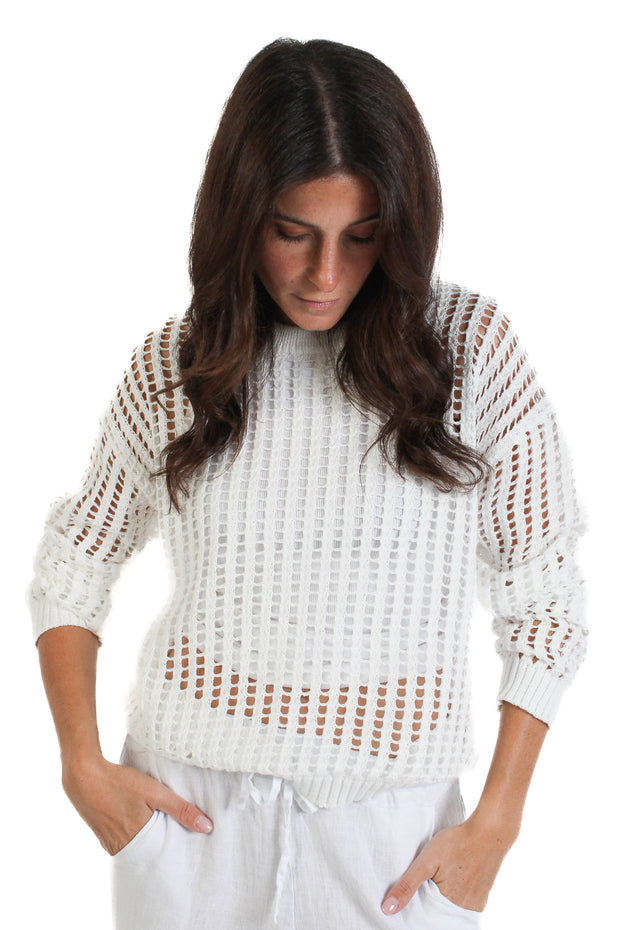 Ivory Crochet Crewneck Sweater