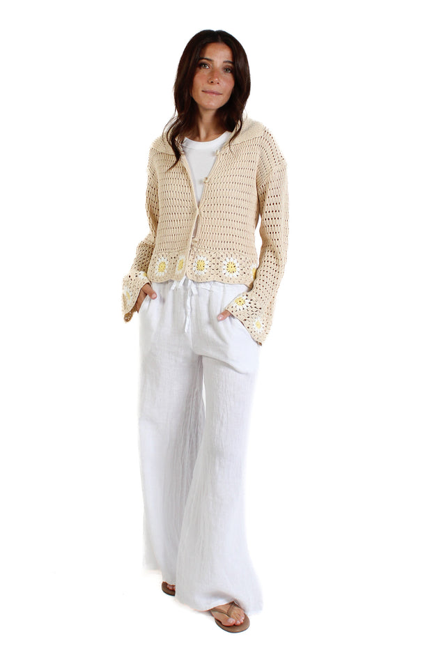 Beige Yellow Floral Cardigan