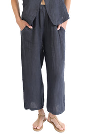 Navy Cropped Linen Pant