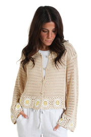 Beige Yellow Floral Cardigan