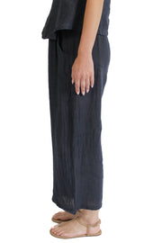 Navy Cropped Linen Pant
