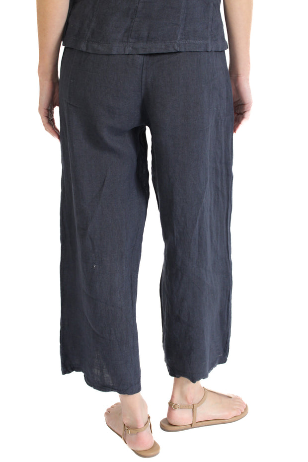 Navy Cropped Linen Pant