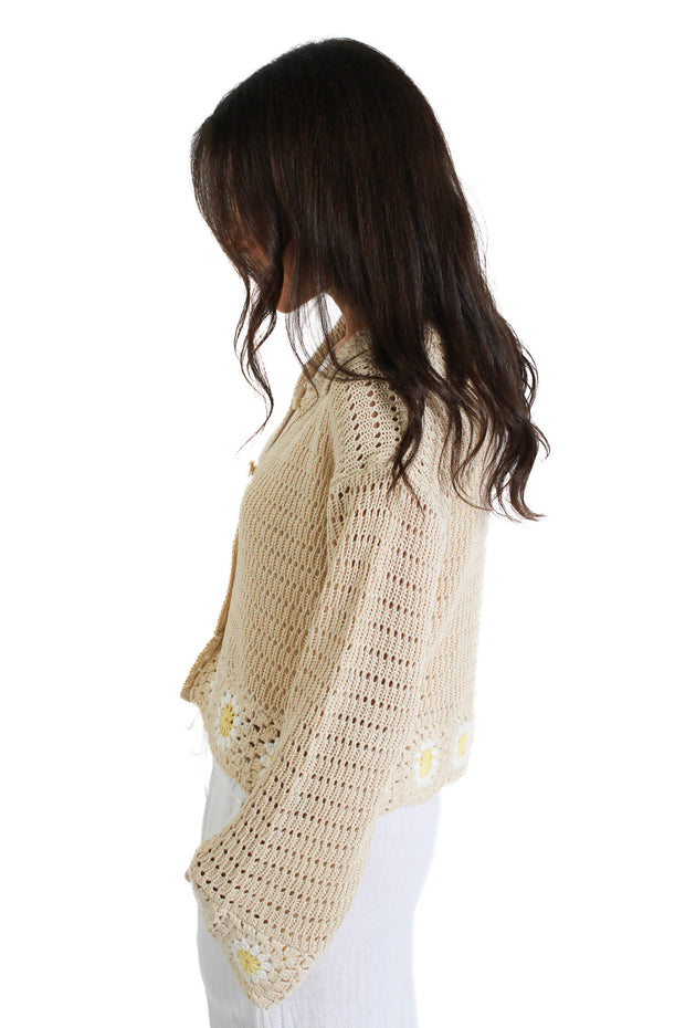 Beige Yellow Floral Cardigan