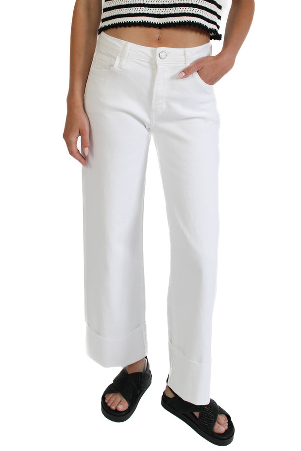 Scissor Cut White Cuffed Jeans