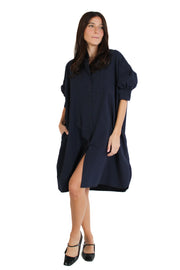 Navy Cotton Shirt Dress