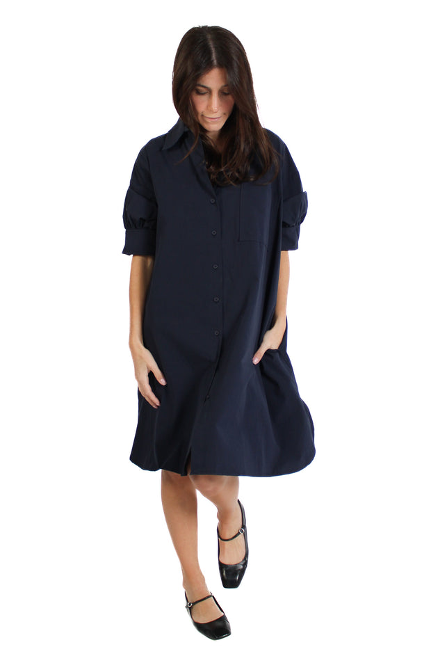 Navy Cotton Shirt Dress