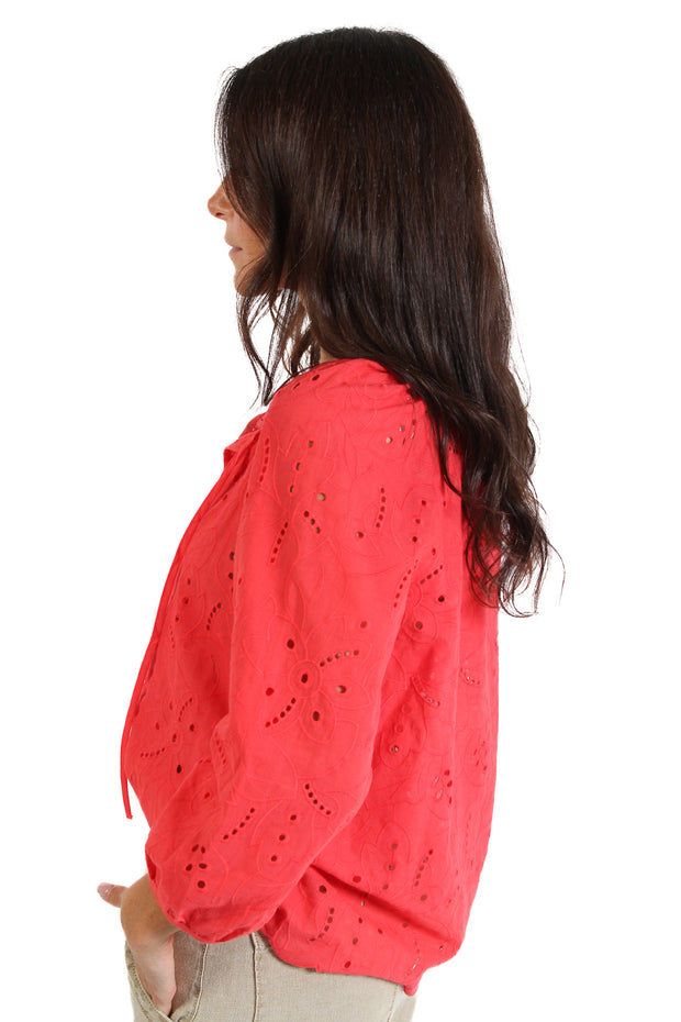 Coral Scallop Hem Blouse