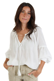 White Bishop Raglan Boho Top