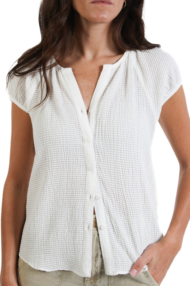 White Textured Button Down Blouse