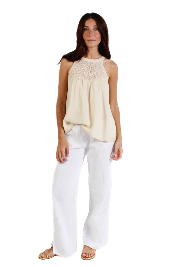 Beige Halter Neck Knitted Blouse