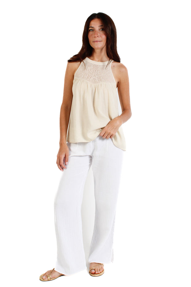 Beige Halter Neck Knitted Blouse