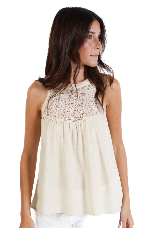 Beige Halter Neck Knitted Blouse