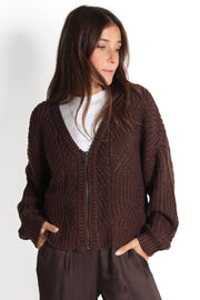 Brown Joni Double V-neck Cardigan