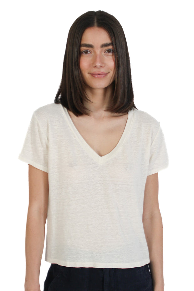 Amber Chalk Linen V-neck