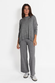 Grey Melange Rib Trim Sweater