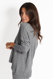 Grey Melange Rib Trim Sweater