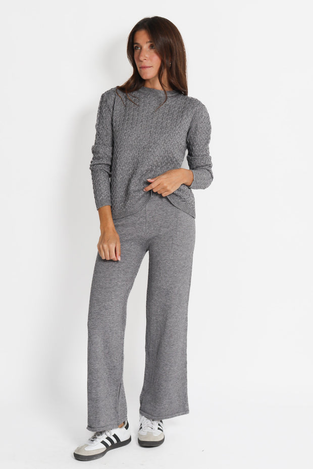 Grey Melange Braided Knit Sweater