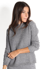 Grey Melange Braided Knit Sweater