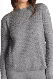 Grey Melange Braided Knit Sweater