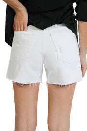 HR  White Side Slit Denim Shorts